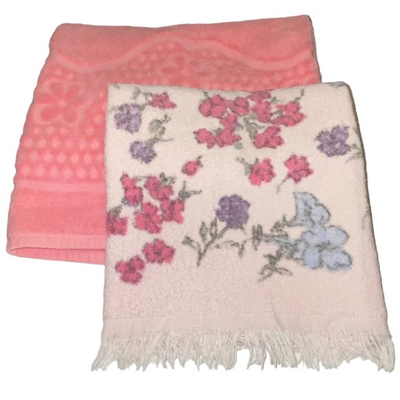 2 Vintage 1980s Floral Pink Towels Bath and Hand - Picture 8 of 9